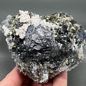 Shiny Galena with Pyrite, Calcite and Quartz from Borieva mine, Madan, Bulgaria, Natural Crystal, NA876