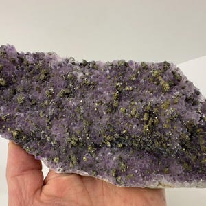 Large Purple Amethyst Phantom with Chalcopyrite and Pyrite from Chala mine, Haskovo, Bulgaria, Mineral, Crystal, Bulgarian Amethyst, N5646