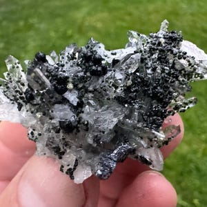100 %Transparent Quartz with Chamuzite, Galena and Calcite - Borieva mine, Madan, Bulgaria, Natural Crystal,  Mineral, Collection, N1832