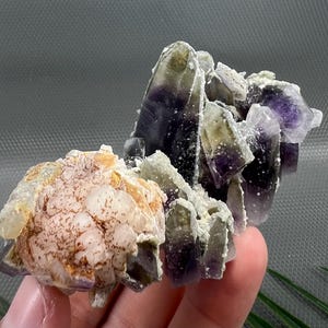 Lovely Quartz var. Amethyst Phantom with Calcite, Chlorite and Chalcedony from Djurkovo mine, Laki, Bulgaria, Purple Crystal, gem, NA1993
