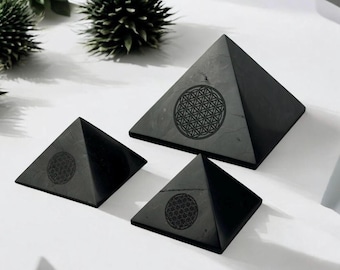 Flor de la vida de Shungita, Pirámide de piedra de Shungita, protección geopática contra el estrés para tu hogar, Shungita Negra, Cristales energéticos, regalo de Navidad