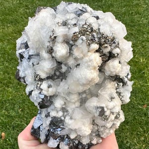 Large Sphalerite, Pyrite and Pyrrhotite cov. with Two Generations Calcite from Trepca, Kosovo, mineral, gift , collection , NA351