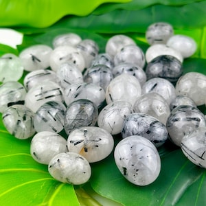 Black Tourmaline in Quartz, Rare Tourmaline inclusions in Quartz, Tourmalinated Quartz , Tumble stone , Polished N0168