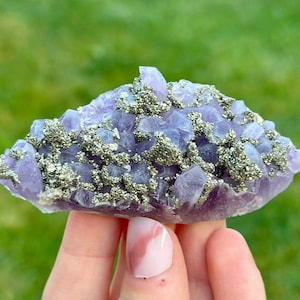 Beautiful Amethyst Crystal covered with Pyrite from Chala mine, Haskovo,  Bulgaria Purple,Deep Purple ,Phantom,Bulgarian Amethyst, N1110