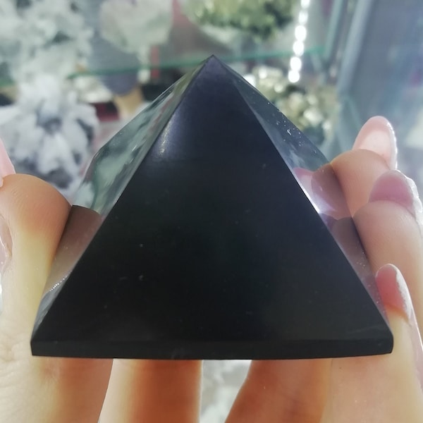 Shungite ,Pyramid of rare amazing stone Shungite, geopathic stress protection for your home , Black Shungite, Energy Crystals