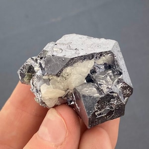 Shiny Galena with Calcite from Borieva mine , Madan ,  Bulgaria , Rare Morphology , Natural Crystal , Mineral cluster , N7832