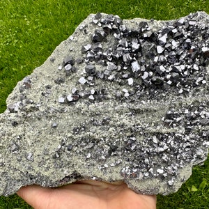 Amazing Mirror Galena Spinel Twin on  Quartz and Chlorite  from Borieva mine, Madan , Bulgaria, Crystal, Mineral, stone, natural, N9492