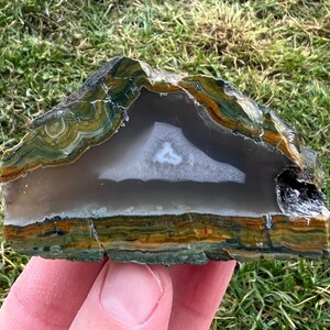 Agata Orfeo, minerale di agata lucidato della regione di Kardzhali, Bulgaria, agata corniola, cristallo naturale, minerale verde, collezione, NA4410