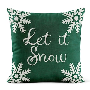 Green Christmas Throw Pillow Cover • Let It Snow Winter Pillow • Holiday Pillows