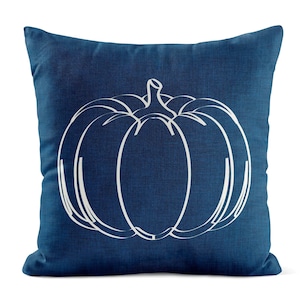 Blue Pumpkin Throw Pillow Cover • Fall Pillow Cover • Minimalist Autumn Fall Pillow Cover • Thanksgiving Decorative Pillows for Couch