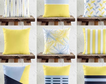 Light Blue Yellow Throw Pillow Cover • Decorative Accent Pillows for Couch