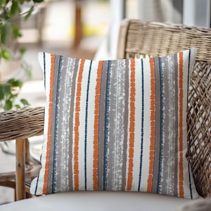 Burnt Orange Navy Outdoor Pillow • Mid Century Modern Patio Cushions • Terracotta  Porch Decor