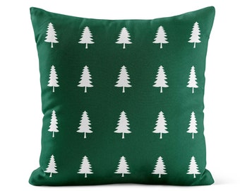 Green Christmas Throw Pillow Cover •  Fir Tree Pillowcase • Holiday Pillows Christmas Pillows  • Minimalist Block Print