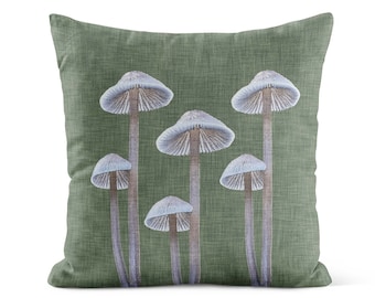 Sage Green Mushroom Throw Pillow Cover • Mushroom Decor • Fungus Fungi Cottagecore Decor