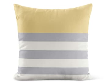 Housse de coussin rayée gris jaune • Coussin de canapé moderne • Oreiller de salon unique