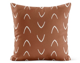 Terracotta Throw Pillow Cover • Brown Mudcloth Print • Farmhouse Decor • Decorative Pillows • Decorative Pillows for Couch