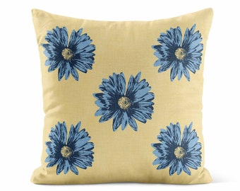 Yellow Blue Floral Throw Pillow Cover •  Decorative Pillows for Couch