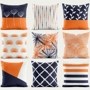 Orange Navy Throw Pillow Cover • Blue Decorative Pillows for Couch • Accent Pillow Covers