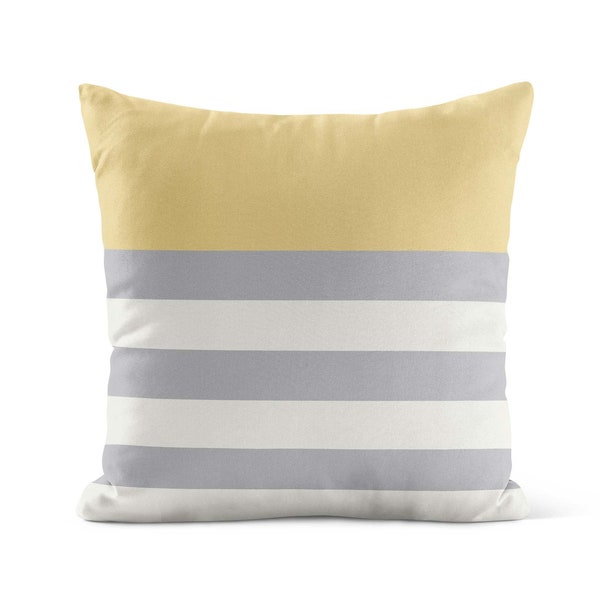 Gray Yellow Striped Throw Pillow Cover • Modern Couch Cushion • Unique Living Room Pillow