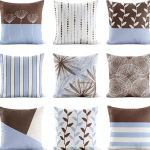 Mocha Blue Throw Pillow Cover • Brown Light Blue Decorative Pillows for Couch • Accent Pillow Cover