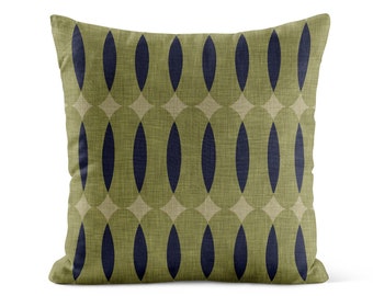 Olive Green Navy Throw Pillow Cover • Mid Century Modern Pillow Case • Decorative Pillows for Couch