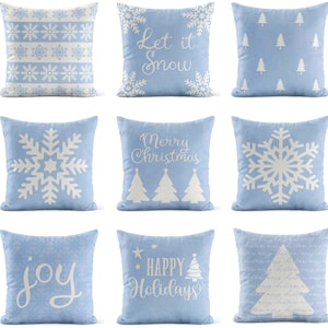 Ice Blue Christmas Throw Pillow Cover • Christmas Tree Snowflake Merry Christmas Decorative Pillow Cover