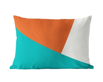 Burnt Orange Teal Color Block Throw Pillow Cover • Lumbar Pillow Case 14x20 • Cushion Cover • Modern Accent Pillows for Couch