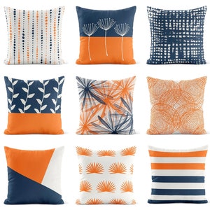 Orange Navy OUTDOOR Pillow • Patio Cushions • Patio Decor  Porch Decor