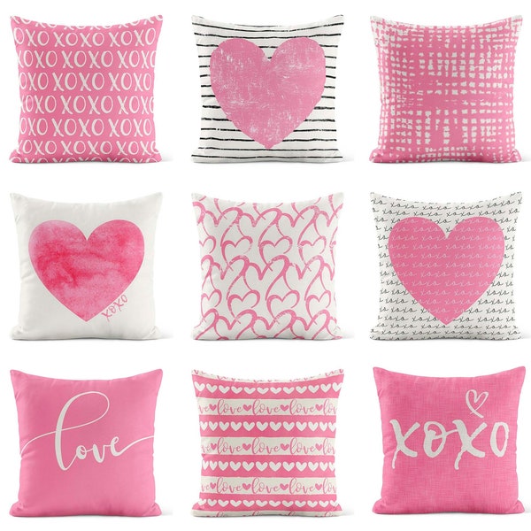Pink Valentine Throw Pillow Cover • Valentine Pillow Covers • Valentines Day Decor • Heart Pillow Cover