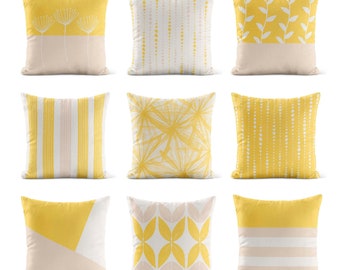 Yellow Throw Pillow Cover • Yellow Light Beige Cream • Decorative Pillows for Couch