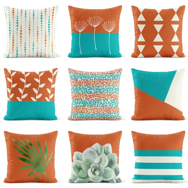 Teal and Orange Pillow Etsy