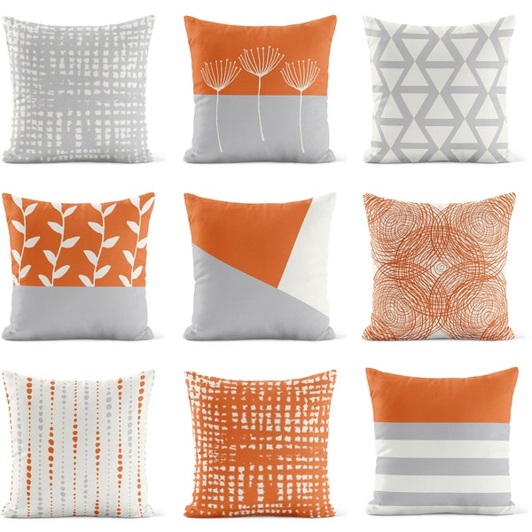 Burnt Orange Throw Pillow Cover • Light Gray Pillow Covers • Decorative Pillows for Couch