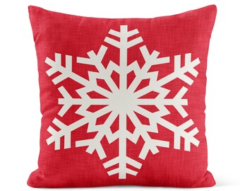 Red Snowflake Throw Pillow Cover • Winter Pillow Case • Holiday Pillows