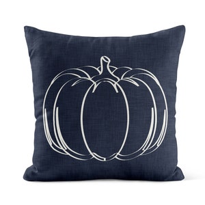 Dark Navy Pumpkin Throw Pillow Cover • Blue Minimalist Autumn Fall Pillow Cover • Thanksgiving Decorative Pillows for Couch