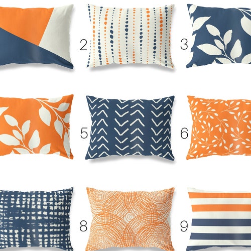 Orange Navy Outdoor Pillow Patio Cushions Patio Decor Etsy