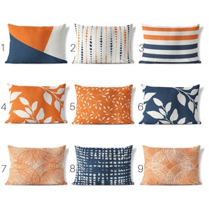 Orange Navy Throw Pillow Cover • Lumbar Pillow Cover 14x20 • Cushion Cover • Modern Accent Pillows for Couch