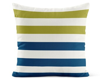 Blue Green Throw Pillow Cover • Lime Green Pillow Cover • Striped Accent Pillows for Couch