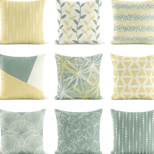 Light Yellow Green Throw Pillow Cover Floral Pillow Cases Etsy