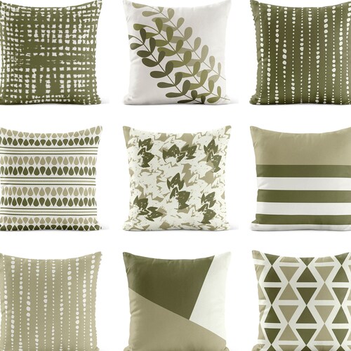 Sage Stripes Throw Pillow Cover Decorative Dark Green Etsy