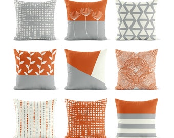 Burnt Orange Gray OUTDOOR Pillow • Patio Cushions • Patio Decor  Porch Decor