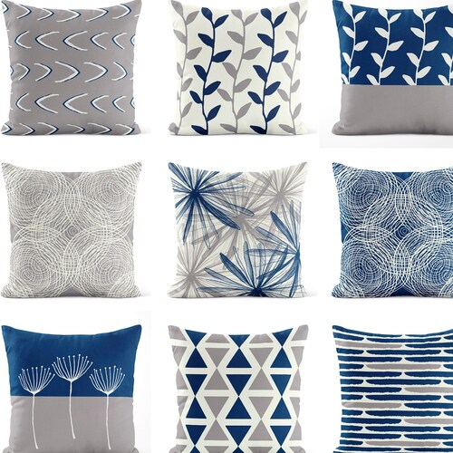 Blue Light Gray Throw Pillow Cover Gray Pillow Case Etsy