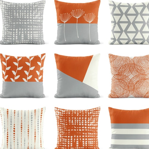 Orange Navy Throw Pillow Cover Decorative Pillows for Couch Etsy