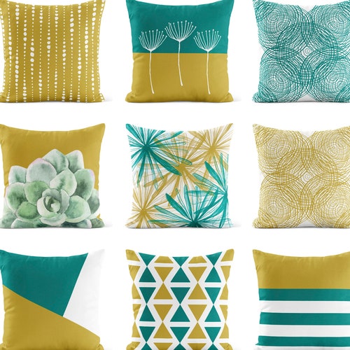 Light Blue Yellow Throw Pillow Cover Pillow Case Decorative Etsy