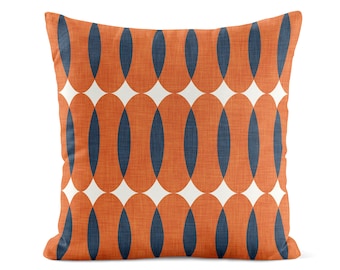 Burnt Orange Navy Throw Pillow Cover • Mid Century Modern Pillow Case • Decorative Pillows for Couch