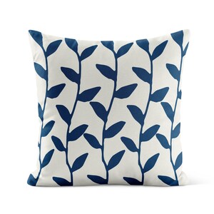 Blue White Leaf Throw Pillow Cover • Floral Pillow Case • Modern Decorative Pillows for Couch