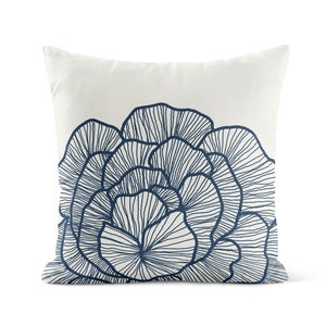 Navy Throw Pillow Cover • Hand-drawn Floral Pillow Case • Decorative Pillows for Couch