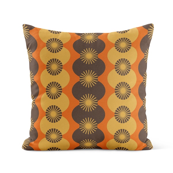 Housse de coussin rétro • Marron orange jaune moderne milieu du siècle • Coussins décoratifs pour canapé