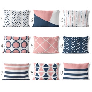 Pink Navy Blue Throw Pillow Cover • Lumbar Pillow Cover 14x20 • Cushion Cover • Modern Accent Pillows for Couch