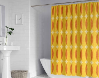 Orange Yellow Shower Curtain  | Mid Century Modern Bath Curtain | Retro Shower Curtain