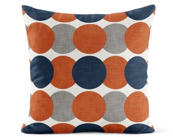 Burnt Orange Gray Navy Throw Pillow Cover • Mid Century Modern Decorative Pillows for Couch